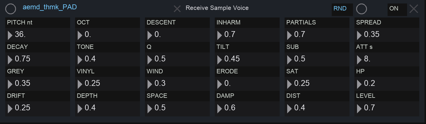 The Deep Pad panel: the resonator bank controls, the three noise layers, the built-in space