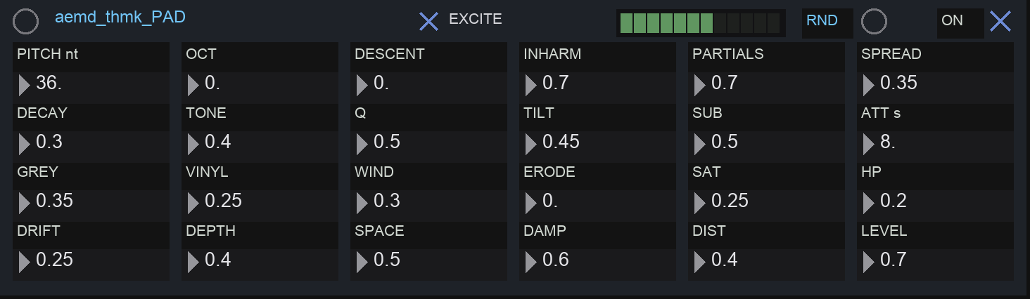 The Deep Pad panel with EXCITE switched on and signal arriving at the meter
