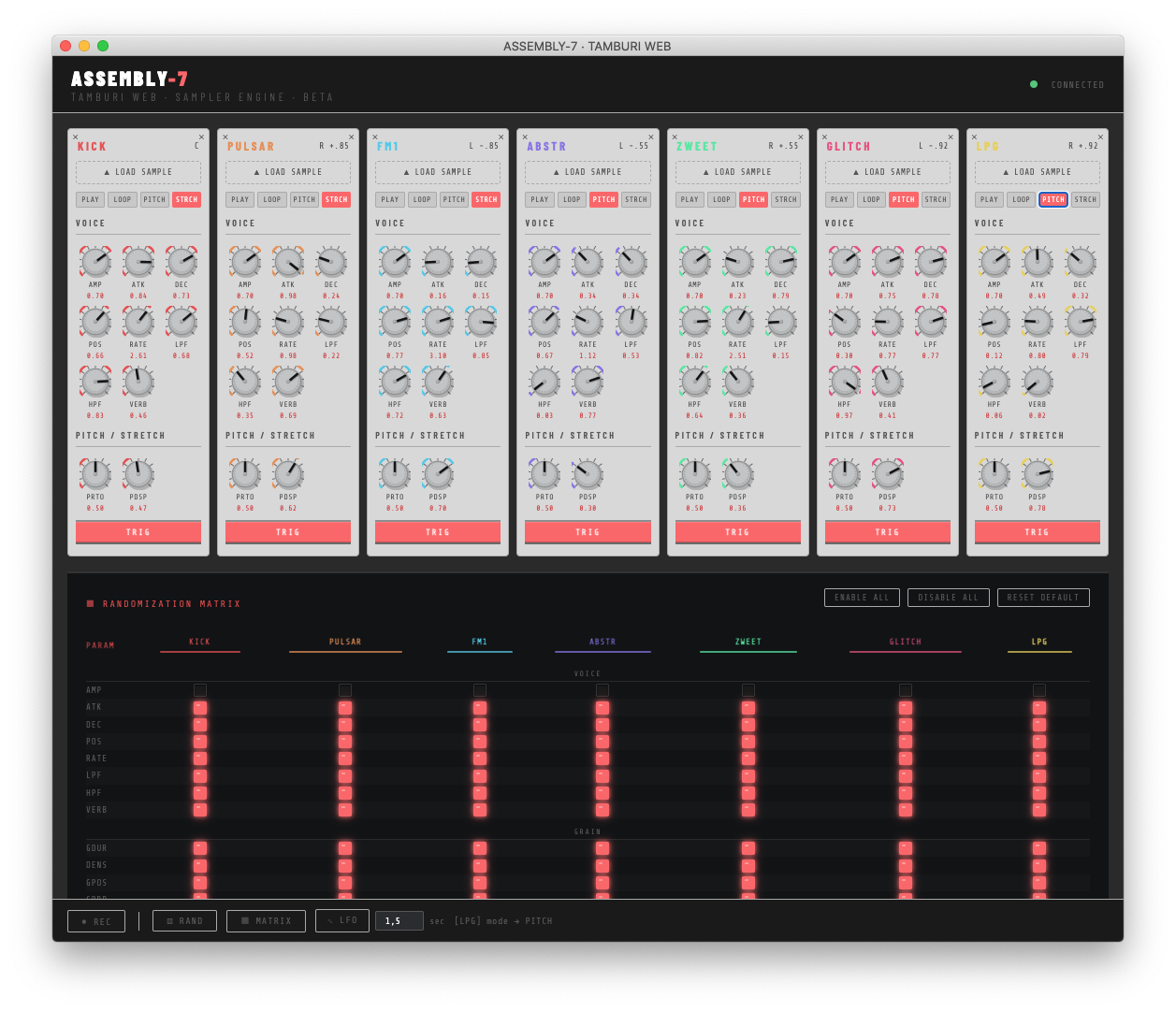 Tamburi Web — browser-based GUI for ASSEMBLY-7 Engine 7
