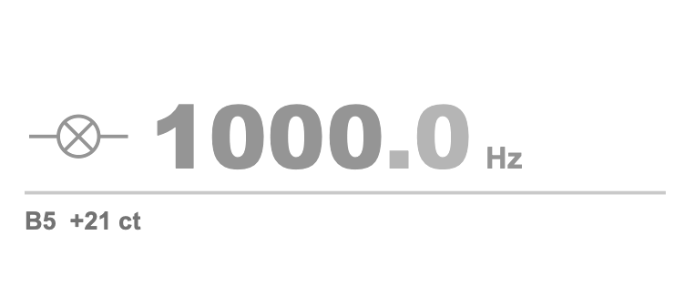 The frequency readout: a large number in hertz with the nearest note below